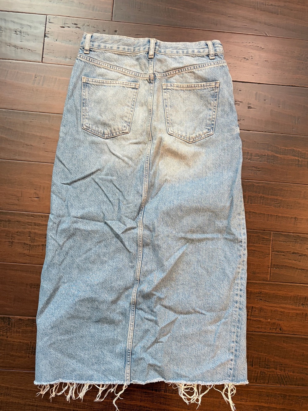 Zara Light Blue Distressed Denim Maxi Skirt with Front Slit Raw Hem Casual skirt - Picture 3 of 5